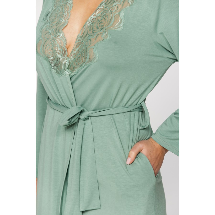 A gorgeous micromodal dressing gown with lace at the neckline, choice of two lengths