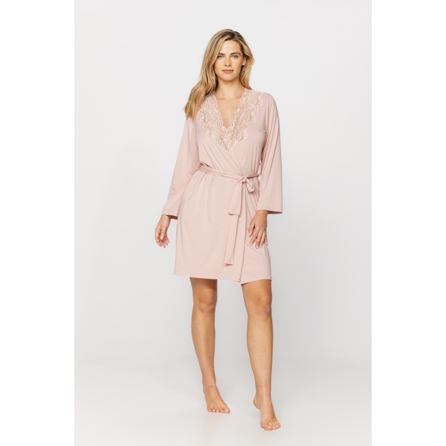 A gorgeous micromodal dressing gown with lace at the neckline, choice of two lengths