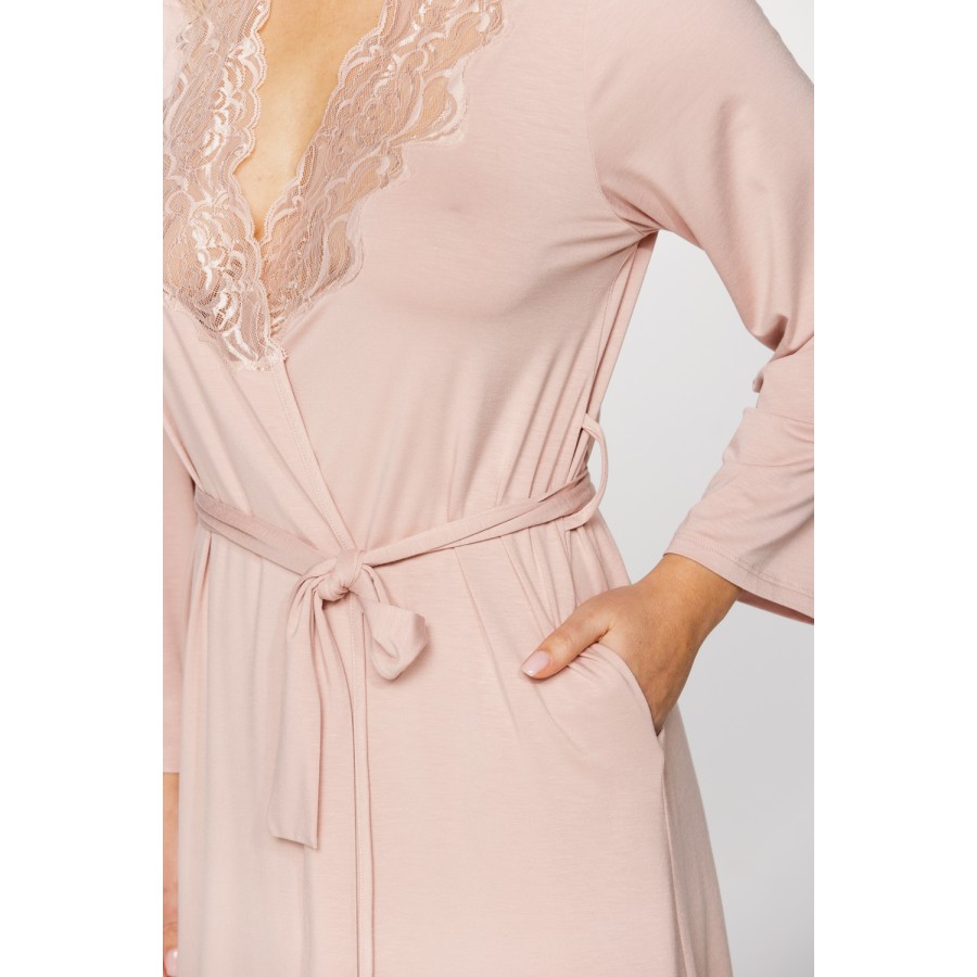 A gorgeous micromodal dressing gown with lace at the neckline, choice of two lengths