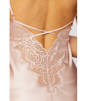 Gorgeous negligee in silk and lace with thin straps and criss-cross straps at the back