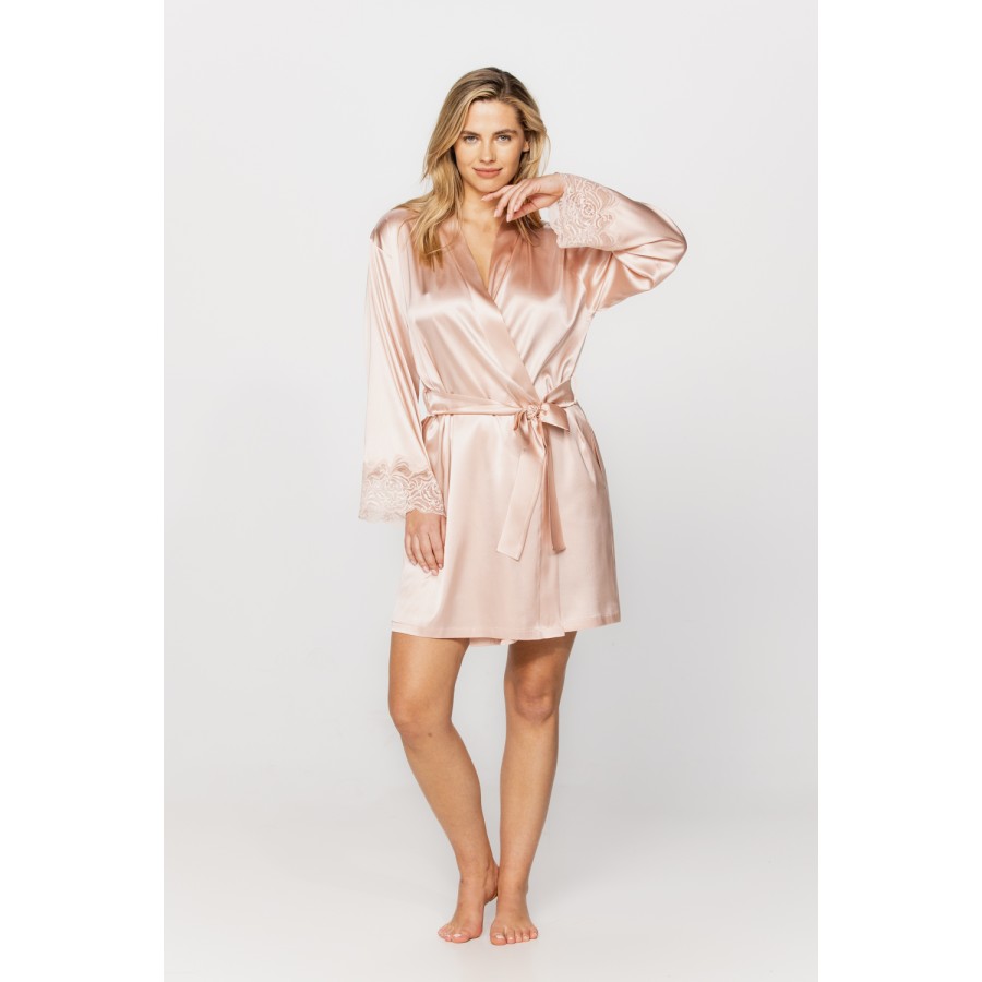 Gorgeous, little long-sleeved dressing gown in silk and lace