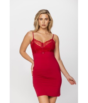 Sexy red micromodal and lace negligee with thin straps