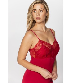 Sexy rotes Negligé aus Micromodal und Spitze mit Spaghettiträgern