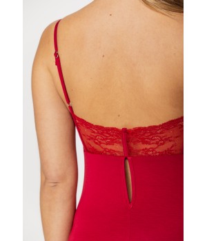 Sexy red micromodal and lace negligee with thin straps