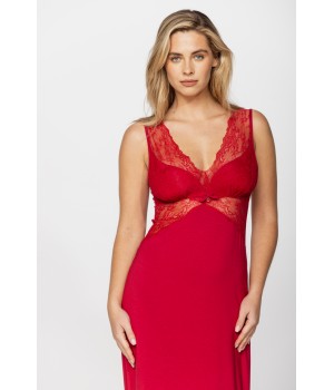 Long red micromodal and lace nightshirt