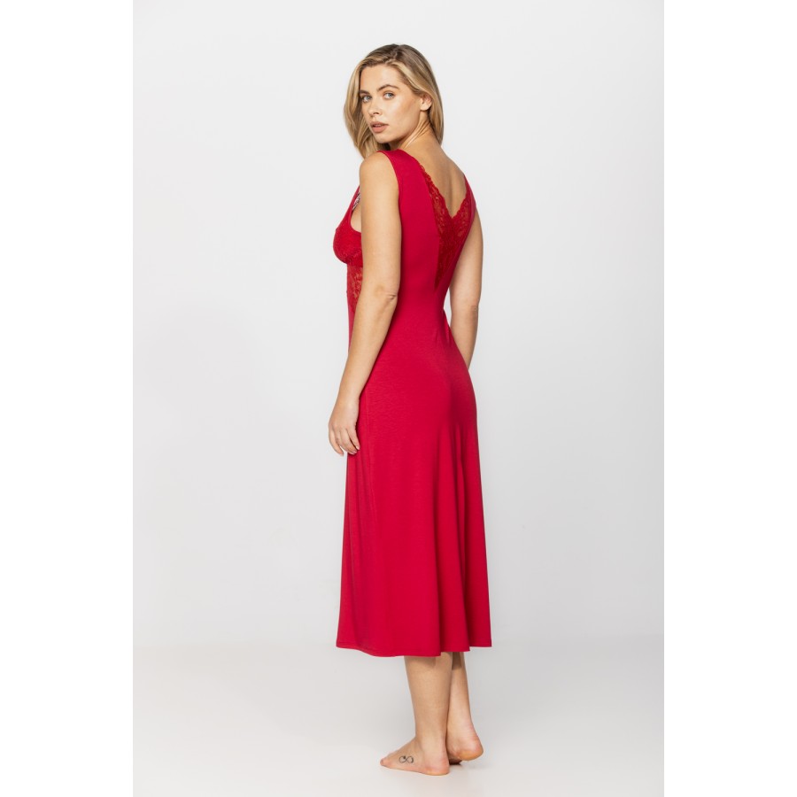 Long red micromodal and lace nightshirt