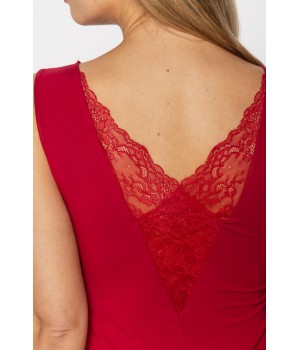 Long red micromodal and lace nightshirt