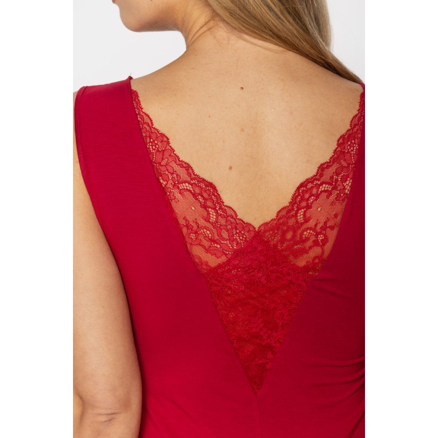 Long red micromodal and lace nightshirt