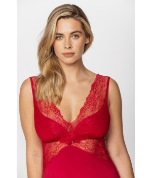 Long red micromodal and lace nightshirt