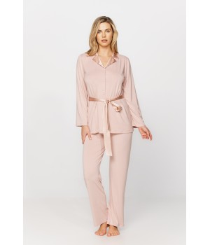 Elegant ensemble pyjama en micromodal, col et ceinture en soie