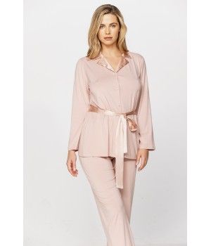 Elegant micromodal pyjamas with silk collar and tie belt
