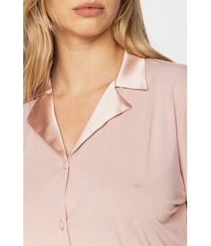 Elegant micromodal pyjamas with silk collar and tie belt