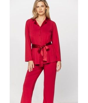 Elegant ensemble pyjama en micromodal, col et ceinture en soie