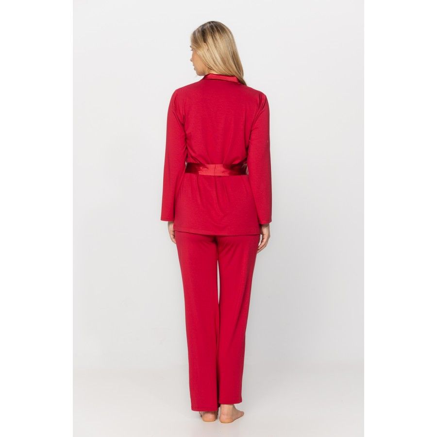 Elegant micromodal pyjamas with silk collar and tie belt