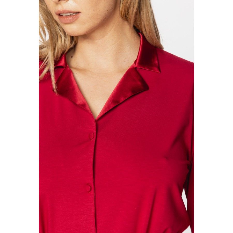 Elegant micromodal pyjamas with silk collar and tie belt