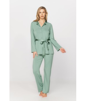 Elegant ensemble pyjama en micromodal, col et ceinture en soie