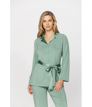 Elegant ensemble pyjama en micromodal, col et ceinture en soie