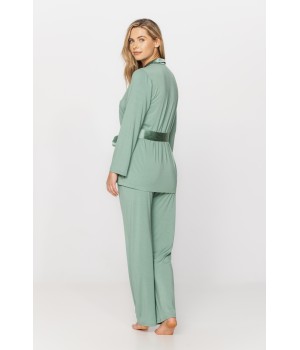 Elegant micromodal pyjamas with silk collar and tie belt