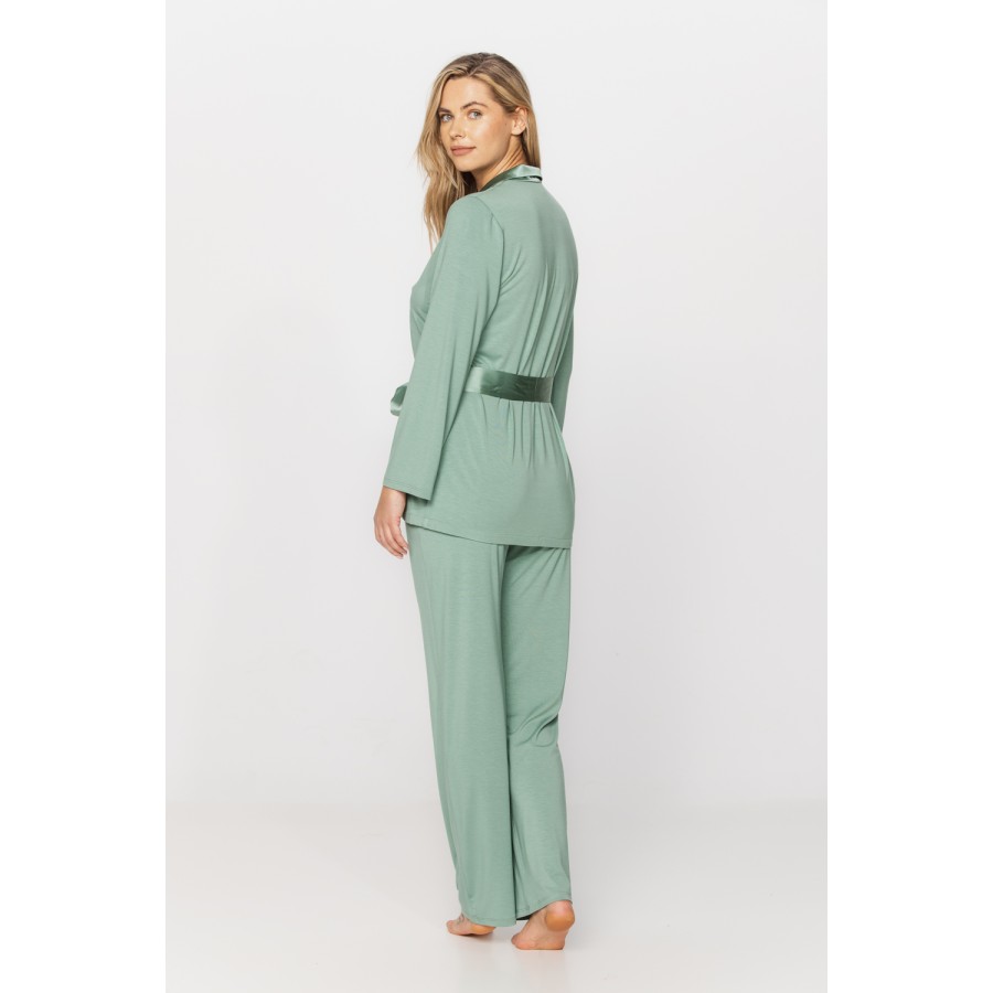 Eleganter zweiteiliger Pyjama aus Micromodal, Kragen und Taillengürtel aus Seide