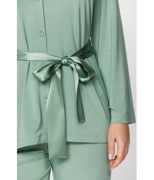 Elegant micromodal pyjamas with silk collar and tie belt