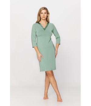 Elegant tunic-style nightshirt with V-neckline adorned with silk