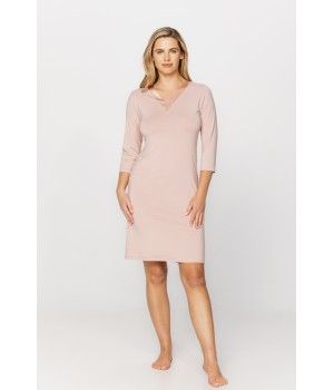 Elegant tunic-style nightshirt with V-neckline adorned with silk