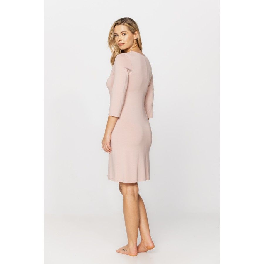 Elegant tunic-style nightshirt with V-neckline adorned with silk