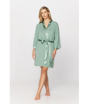 Pretty, mid-thigh, micromodal dressing gown with three-quarter-length sleeves and a silk neckline