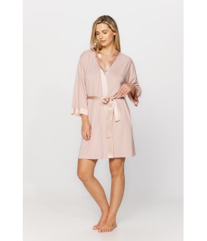 Pretty, mid-thigh, micromodal dressing gown with three-quarter-length sleeves and a silk neckline