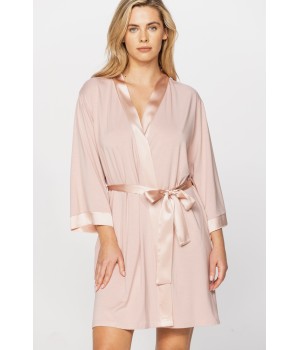 Pretty, mid-thigh, micromodal dressing gown with three-quarter-length sleeves and a silk neckline