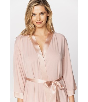 Pretty, mid-thigh, micromodal dressing gown with three-quarter-length sleeves and a silk neckline