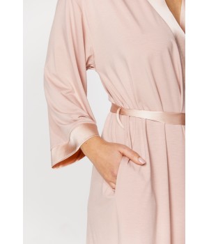 Pretty, mid-thigh, micromodal dressing gown with three-quarter-length sleeves and a silk neckline