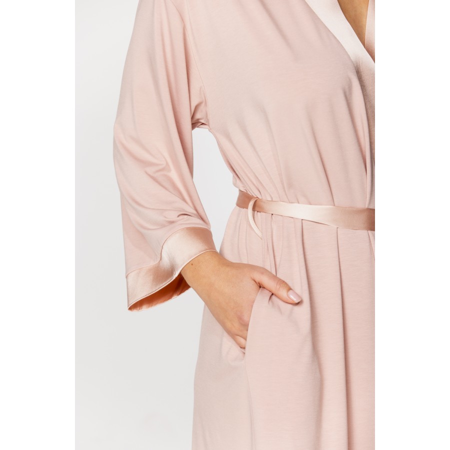 Pretty, mid-thigh, micromodal dressing gown with three-quarter-length sleeves and a silk neckline