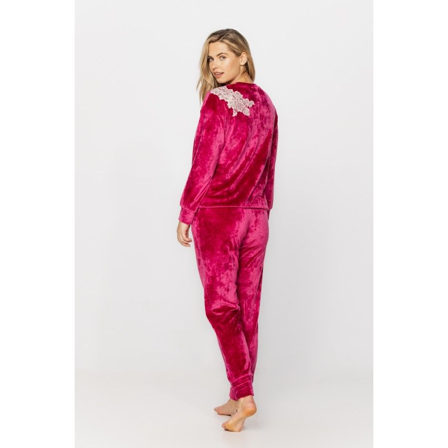 Ensemble d'intérieur en velours et dentelle 2 pièces sweat et pantalon