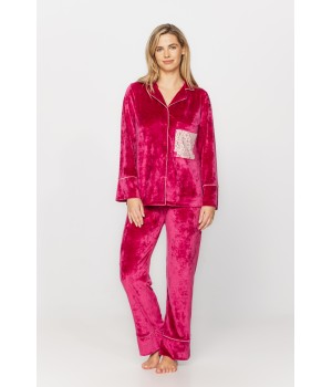 Loungewear outfit/pyjamas in velvet and lace, nightshirt-style top and bottoms