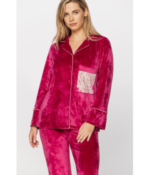 Loungewear outfit/pyjamas in velvet and lace, nightshirt-style top and bottoms