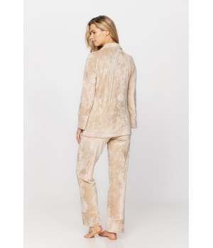 Loungewear outfit/pyjamas in velvet and lace, nightshirt-style top and bottoms