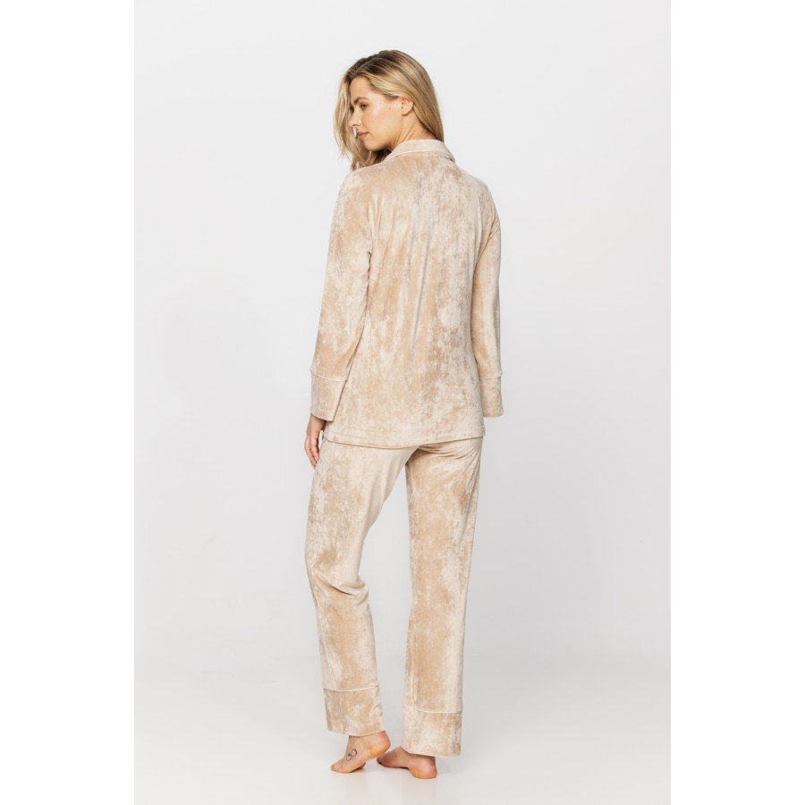 Loungewear outfit/pyjamas in velvet and lace, nightshirt-style top and bottoms