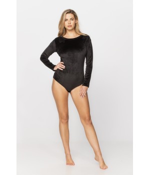 Velvet and tulle bodysuit with lace insert and long sleeves