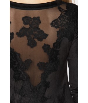 Velvet and tulle bodysuit with lace insert and long sleeves