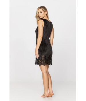 Sleeveless negligee with round neck in velvet, tulle and lace