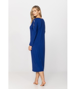 Long and loose-fitting, long-sleeved micromodal nightdress in a shade of blue cobalt