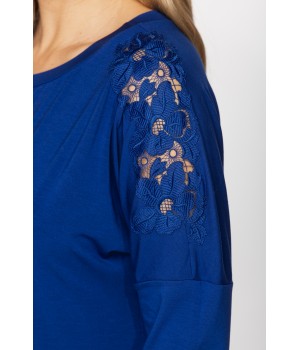 Long and loose-fitting, long-sleeved micromodal nightdress in a shade of blue cobalt