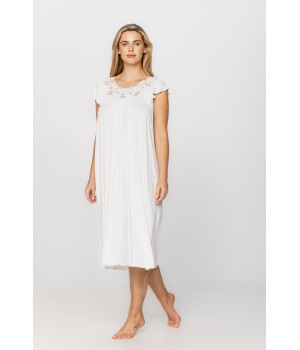 Loose-fitting, flared micromodal nightdress/lounge robe with short sleeves and a round neck