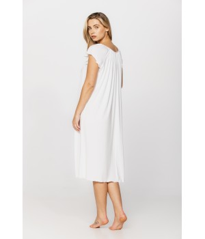 Loose-fitting, flared micromodal nightdress/lounge robe with short sleeves and a round neck