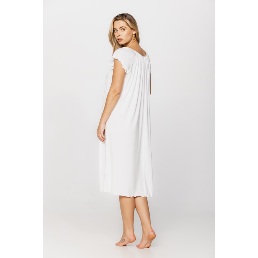 Loose-fitting, flared micromodal nightdress/lounge robe with short sleeves and a round neck