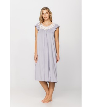 Loose-fitting, flared micromodal nightdress/lounge robe with short sleeves and a round neck