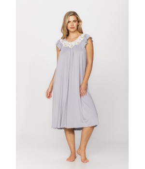 Loose-fitting, flared micromodal nightdress/lounge robe with short sleeves and a round neck