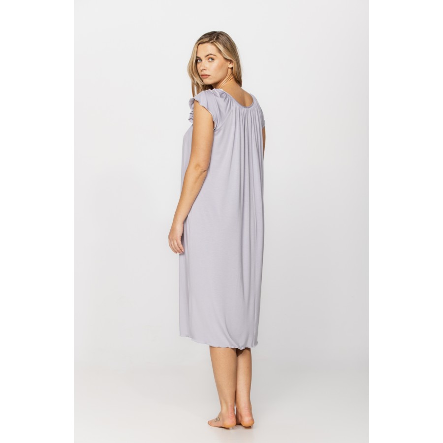 Loose-fitting, flared micromodal nightdress/lounge robe with short sleeves and a round neck