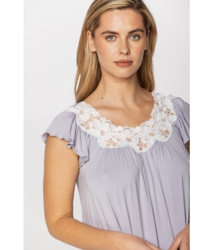 Chemise de nuit / robe d'intérieur en micromodal, ample et évasée manches courtes col rond